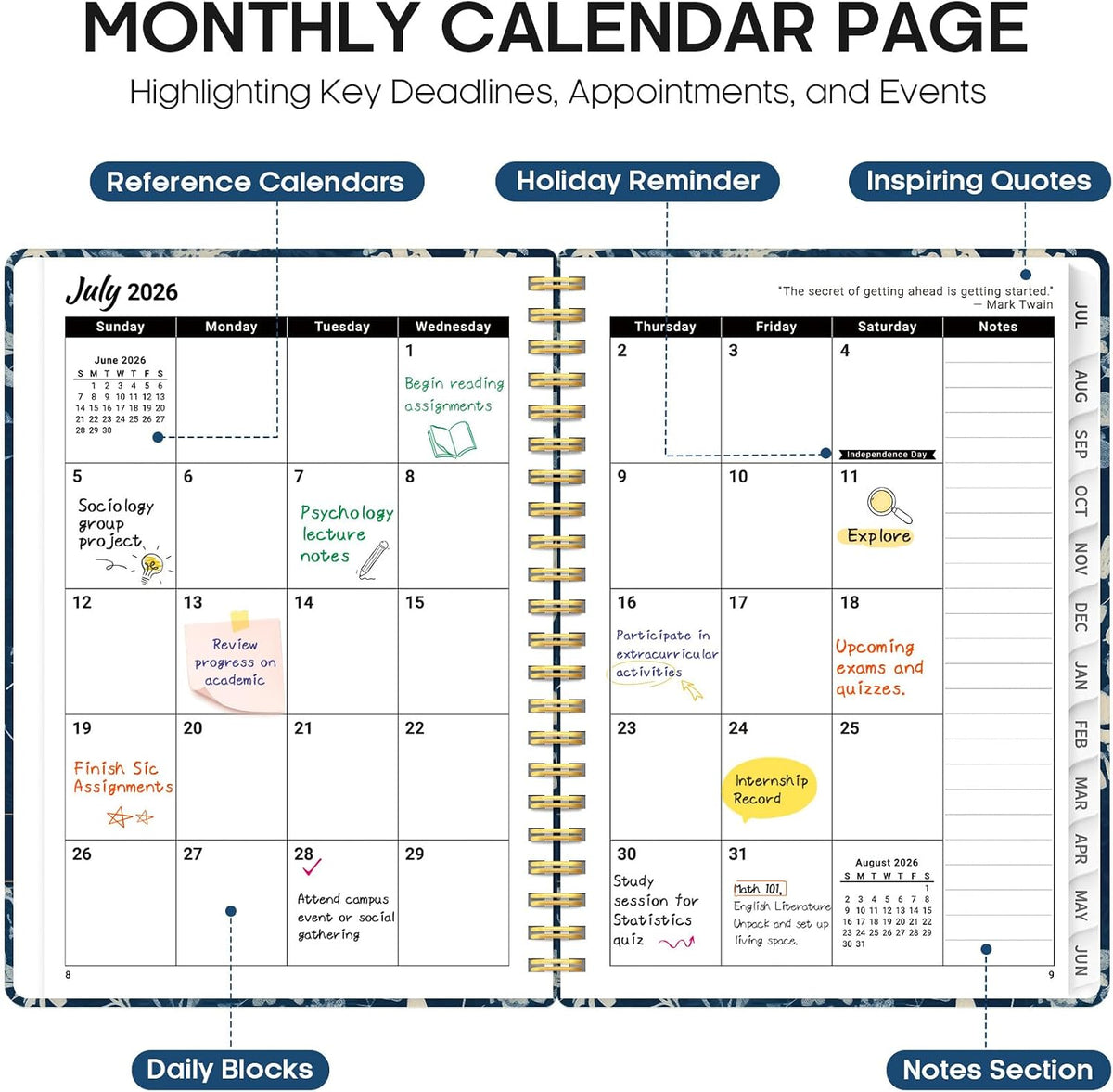 Taja Planner 2026-2027, Jul 2026-Jun 2027 Monthly & Weekly Calendar Book - Colors B