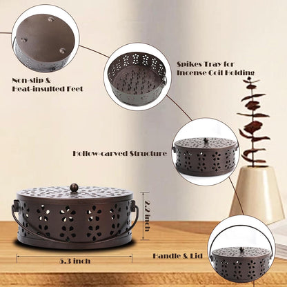 2 Pack Mosquito Spiral Coil Holder Outdoor Hanging Coil Incense Holder with Lid and Handle Citronella Incense Coil Holder (Bronze/Bronze)