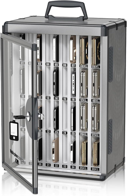 24 Slots Cell Phone Locker, Classroom Phone Storage Cabinet with Key, 【Wall Mounted】 【Aluminum Alloy】 Phone Lock Box, Mobile Phone Lockbox with Handle for School Office Exam(Silver)