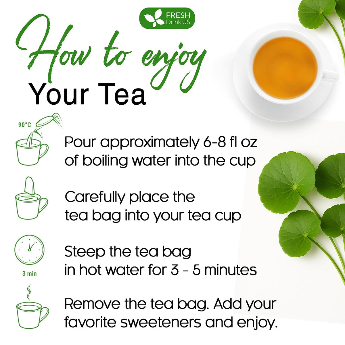 FreshDrinkUS, Premium Gotu Kola Leaf Tea, 75 Count, Pure, Caffeine Free