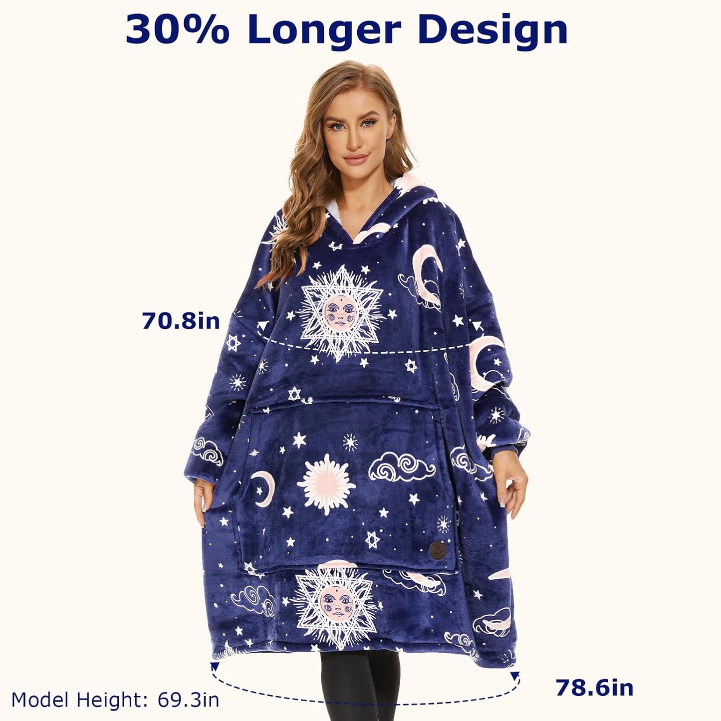 THREE POODLE Wearable Blanket Hoodie for Women, Oversized Sherpa Sweatshirt Blanket for Adults Men, Cozy Hooded Blankets, Gifts for Teen Girls Women Mom Sister