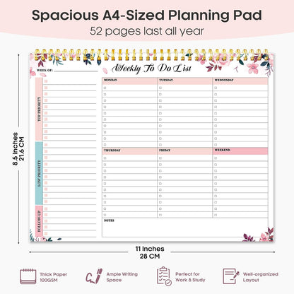 Taja Weekly To Do List Notepad with 52 Undated Sheets（8.5"×11"）- Weekly Desk Planner for Women & Man, Work and Home -1 Pack Violet Dream