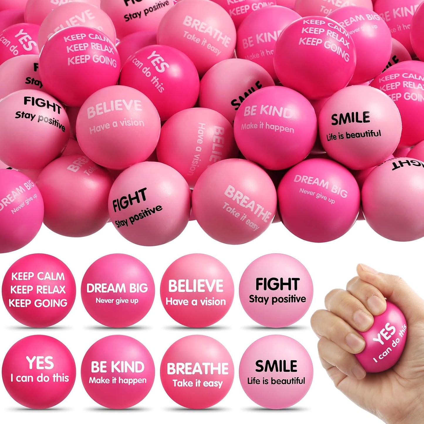 Liliful 100 Pcs Motivational Stress Balls Bulk Inspirational Squeeze Balls for Adults Anxiety Relief Fidget Toys Office Employee Gifts Classroom Rewards 2.2 Inch (Bright Colors)