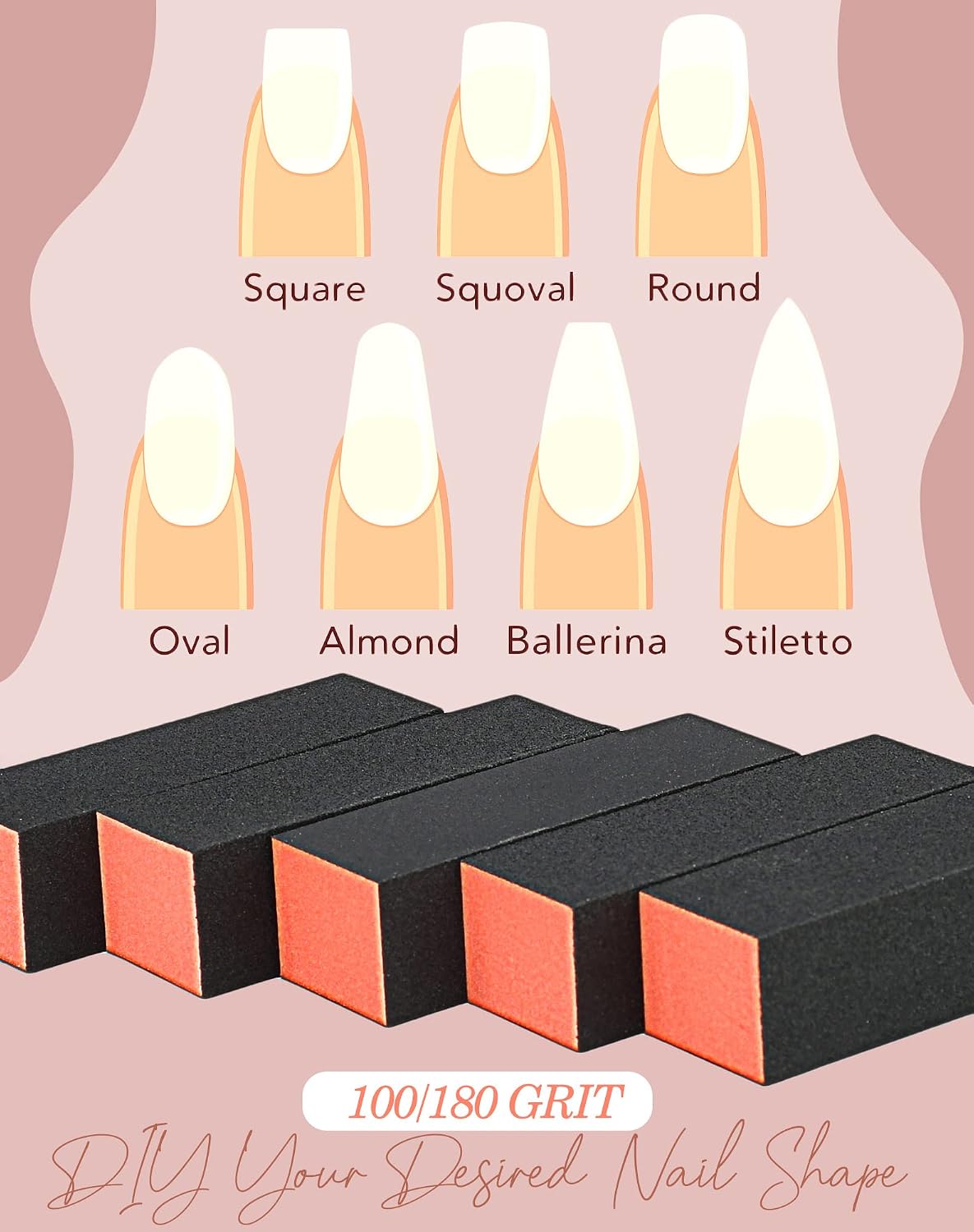 Maryton Nail Buffer Block, Medium/Fine Grit 100/180 Finishing Buffers for Acrylic Nails Gel Polish Nails, 3 Way Professional Pedicure Manicure Buffer Kits, 5 Count (Purple)