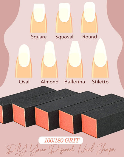 Maryton Nail Buffer Block, Medium/Fine Grit 100/180 Finishing Buffers for Acrylic Nails Gel Polish Nails, 3 Way Professional Pedicure Manicure Buffer Kits, 5 Count (Purple)