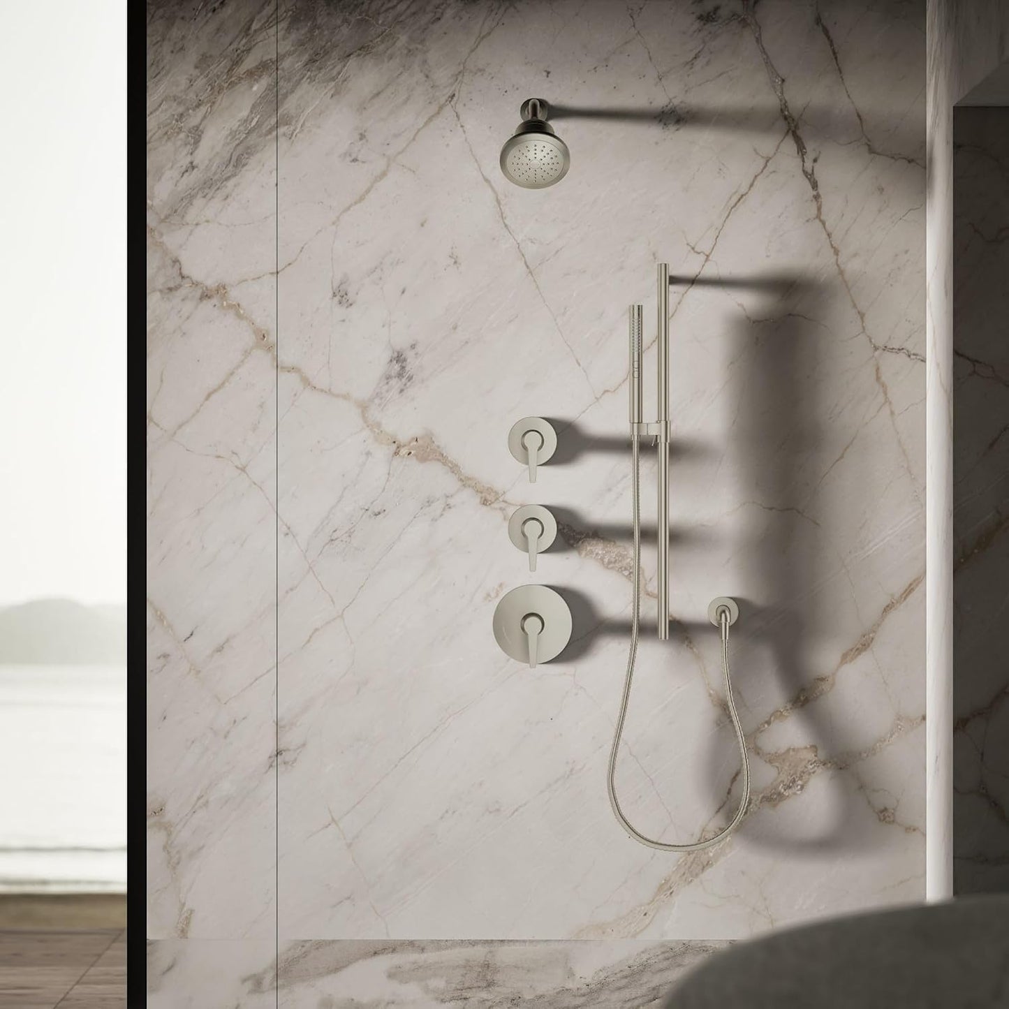 KOHLER 33631-Y-BN Cinq Round Single-Function Filtered Showerhead, Five-Layer Filtration, 2.5 GPM, Full Coverage Spray, Premium Durable Material, Vibrant Brushed Nickel