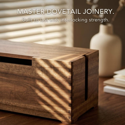 Donfri Acacia Wood Cable Box, Large Magnetic Cord Hider for Power Strips