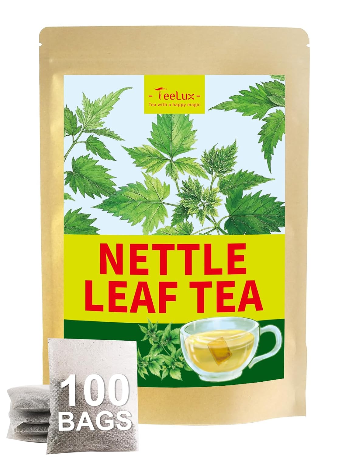 TeeLux Nettle Leaf Tea Bags, Stinging Nettle Tea, Caffeine Free, 100 Count