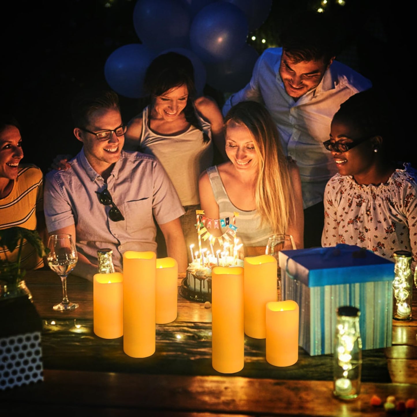 24 Pcs LED Flameless Candles with Remote, 3D Flickering Flame & LED String Lights, Acrylic Clear Cylinder, Timer Function, Romantic Ambience for Home Decor, Party, Wedding (Ivory).