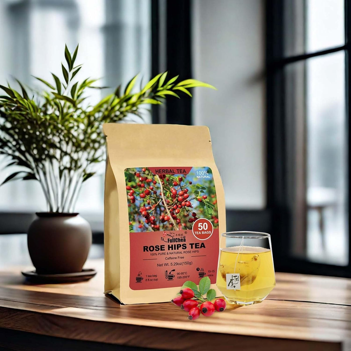 FullChea - Rose Hips Tea Bags, 50 Count, Dried Rose Hips