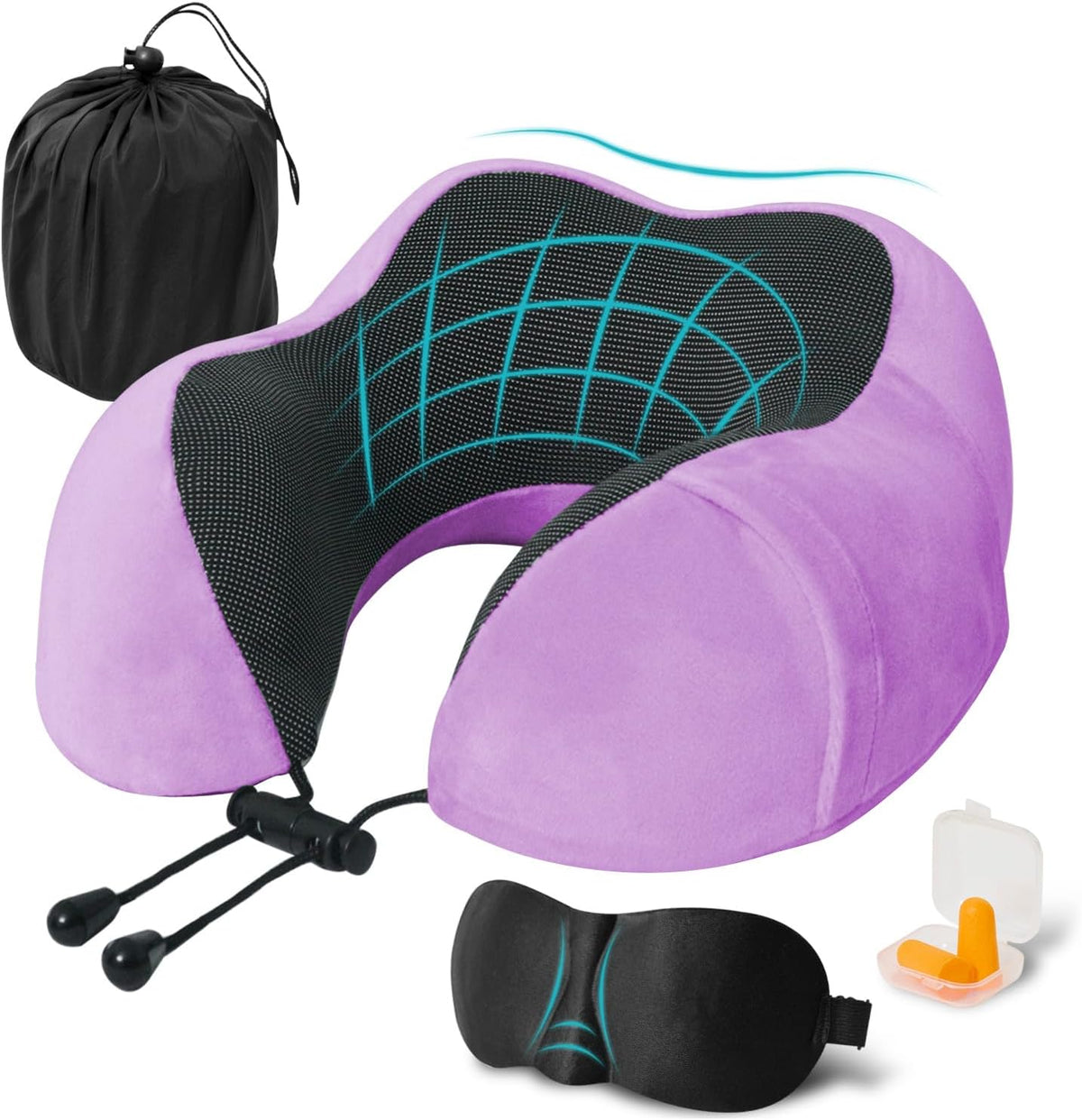 Travel Pillow, Memory Foam Neck Pillow for Traveling, U Shape Neck Pillow Airplane Portable Flight Pillow Travel Kit with 5D Contoured Eye Masks and Earplug for Plane Train Car Home Office