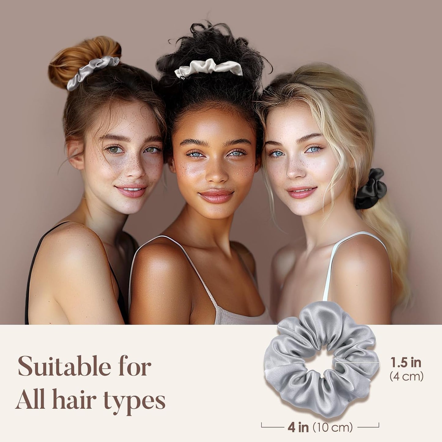 LULUSILK Silk Scrunchies for Hair Sleep, 100% Real Mulberry Silk, No Damage Hair Ties for Women and Girls, Classic Black, Pack of 3