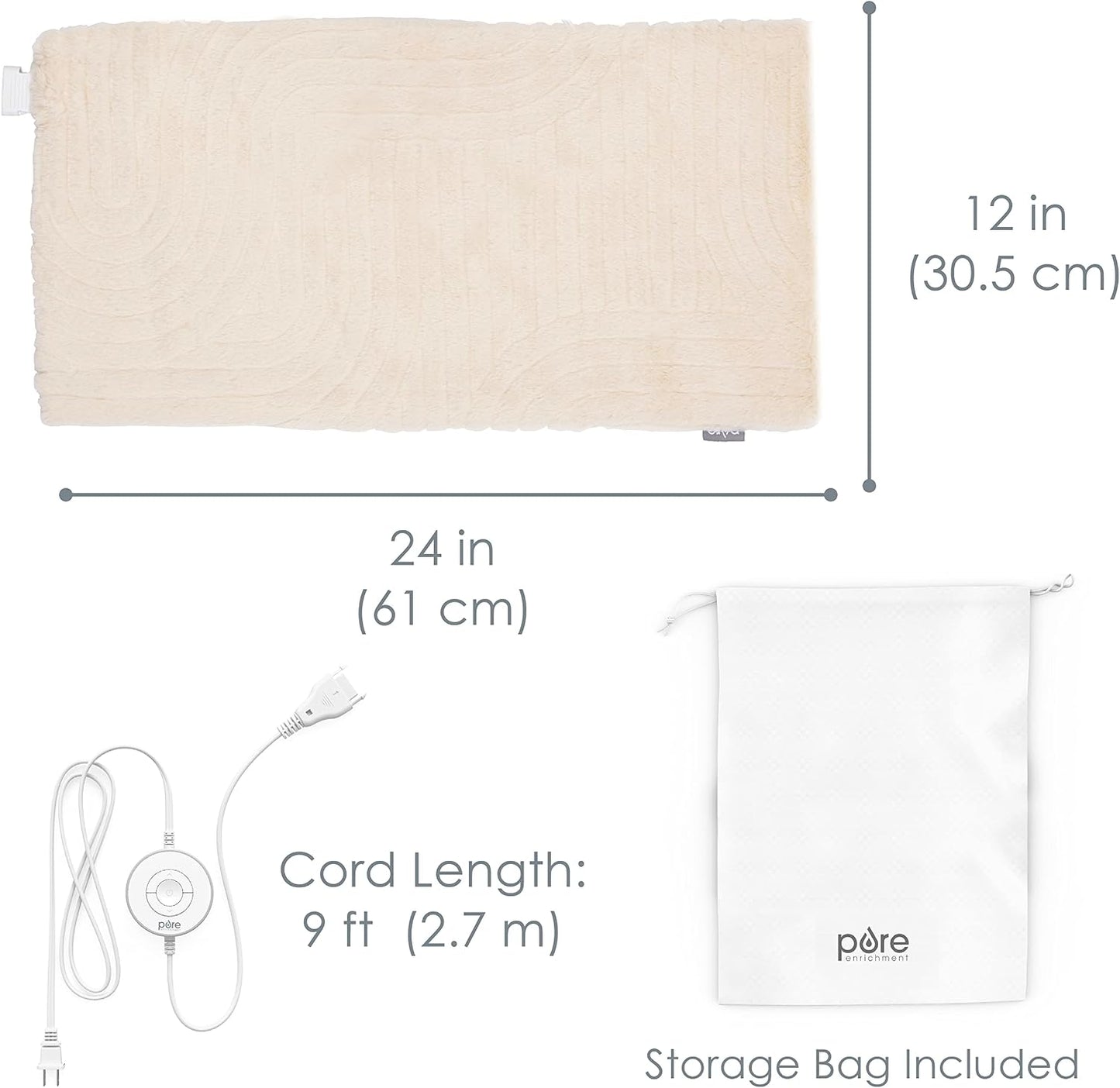 Pure Enrichment PureRadiance Luxury Heating Pad for Cramps, Back, Neck, & Shoulder Pain Relief, Patented Design, Soft Faux Fur & Micromink, 6 Heat Settings, Machine Washable, 12”x24” (Golden Sands)
