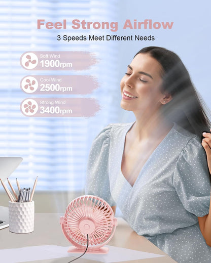 TriPole Desk Fan USB Powered Small Portable Fan, 3 Speeds Adjustable Strong Breeze Mini Personal Fans, 360° Rotation Quiet Plug In USB Fans for Desktop Bedroom Office Table Travel, Black, 4.9ft Cable