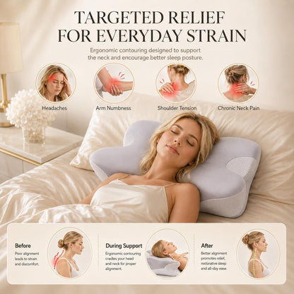LUNINA Cervical Pillow for Neck Support, Memory Foam Contour Pillow | CertiPUR-US Certified, Medium-Firm Support