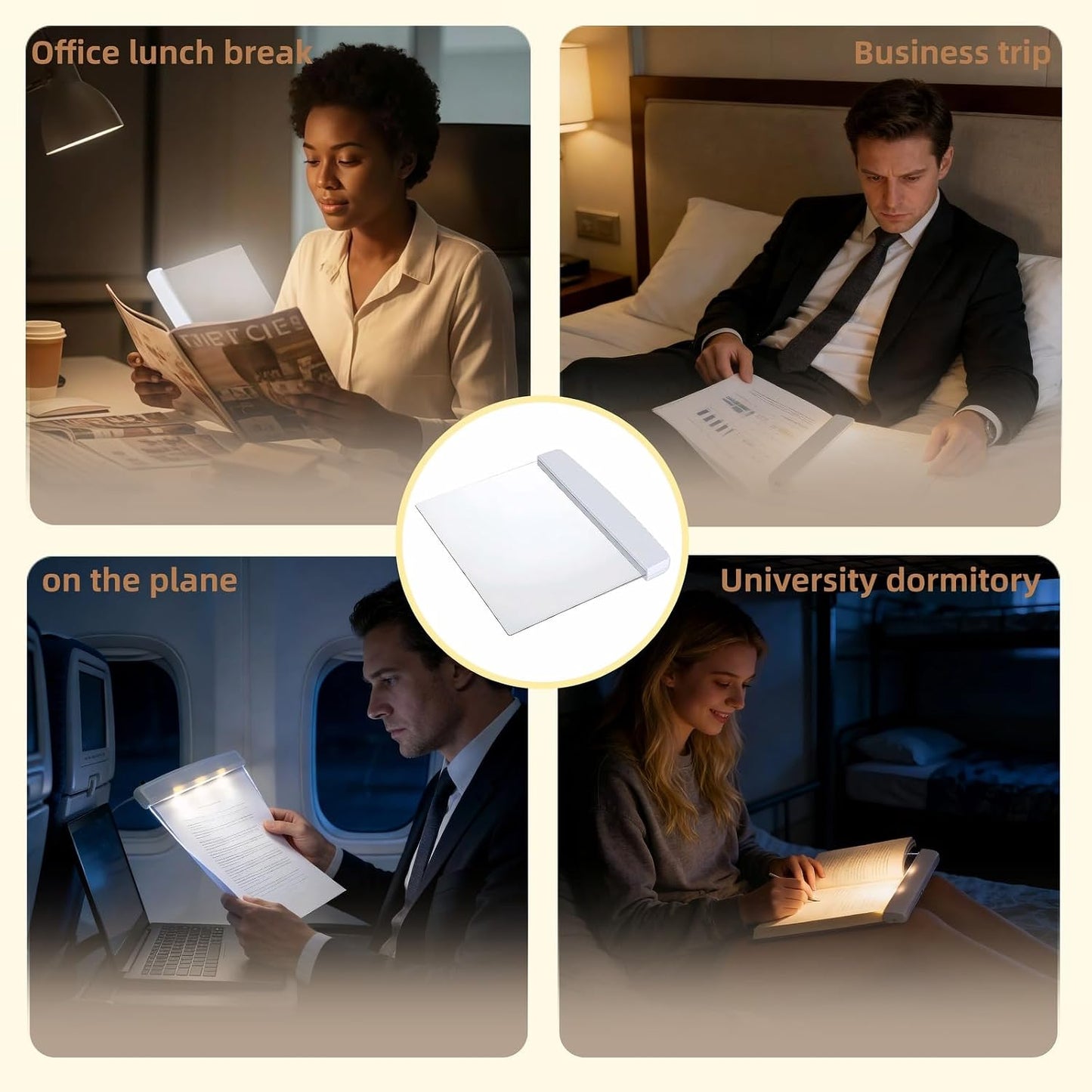 Btolin LED Book Light Panel, Battery Powered Flat Reading Light for Books, Portable Wireless Page Light with Transparent Panel, 5.71x6.69 Inch, White