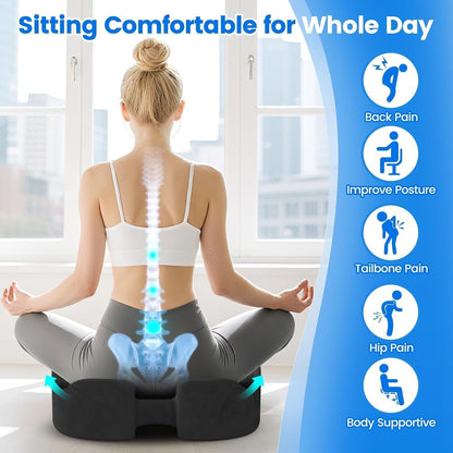Seat Cushion, Memory Foam Chair Cushions for Tailbone/Sciatica Easing, Chair Pillow with Handles for Car, Office Chair Cushion with Non-Slip Design, Ideal for Post-Surgery Recovery(Black)