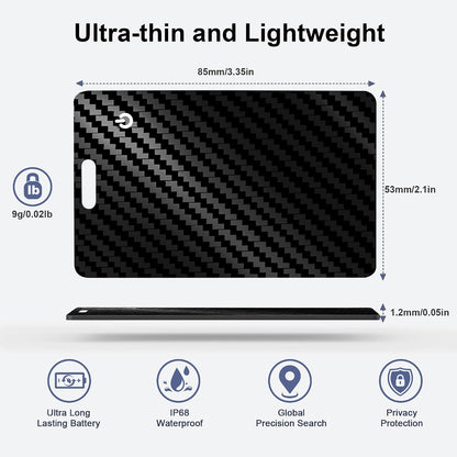 Wallet Tracker Card, Slim Rechargeable Bluetooth Item Locator, Smart Finder Compatible with Apple Find My for Wallet, Luggage, Passport, IP68 Waterproof (iOS Only) (Carbon Fiber Black)