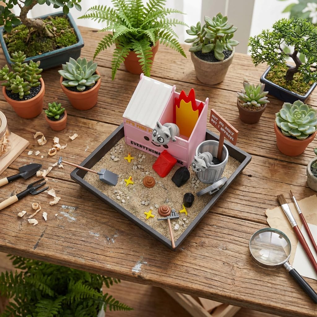 Tian Zhun Dumpster Fire Zen Garden for Desk Mini Zen Garden Gag Gifts Funny Sand Tray Therapy Kit White Elephant Gifts Sand Included