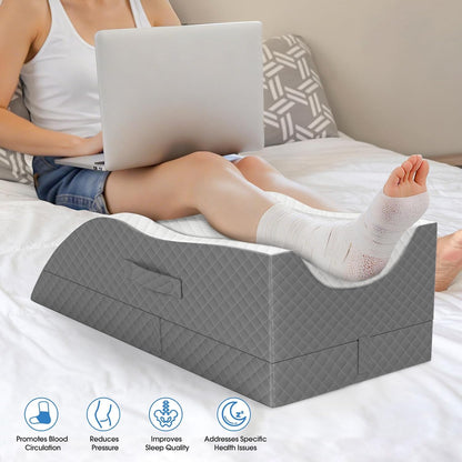 TranquilRelax Elevation Pillows for Leg After Surgery, Memory Foam Adjustable Wedge Pillow for Injury or Rest, Ankle Pillow for Sleeping Blood Circulation, Grey/Single Leg