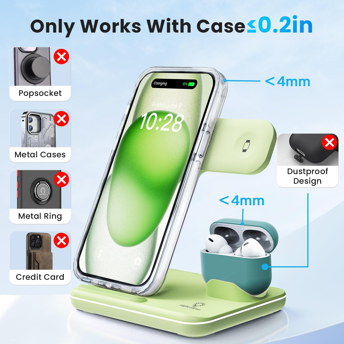 WAITIEE Foldable Wireless Charger for iPhone 17 16 15 14 13 12 11 X 8, 3 in 1 Charging Station for Apple Watch & for AirPods(White)