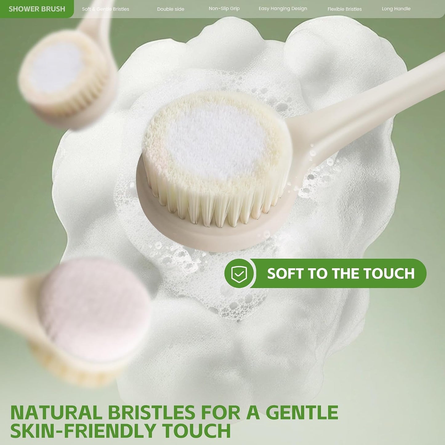 Back Scrubber for Shower, 15.7" Loofah with Handle, Back Shower Brush with Bristles and Loofah, Dry Brushing Body Brush for Cleanse Back and Hard to Reach Areas with Curved Long Handle