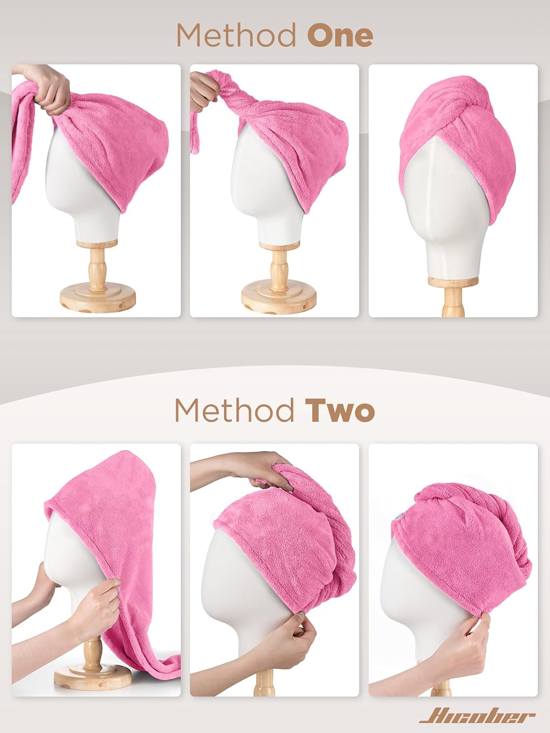 Hicober Microfiber Hair Towel Wrap, Fast Drying Hair Towels for Women, Soft Lightweight Quick Dry Turban for Curly & Long Hair–3 Pack(Blue/Grey/Pink)