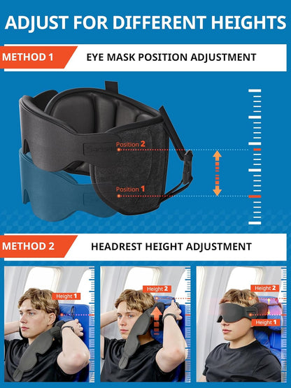 SARISUN Travel Pillows for Airplanes, 2pcs Airplane Pillows for Long Flight with Sleep Eye Mask, Plane Head Strap for Road Trip, 360° Support for Sleeping, Stop Bobblehead Travel Essentials, Black