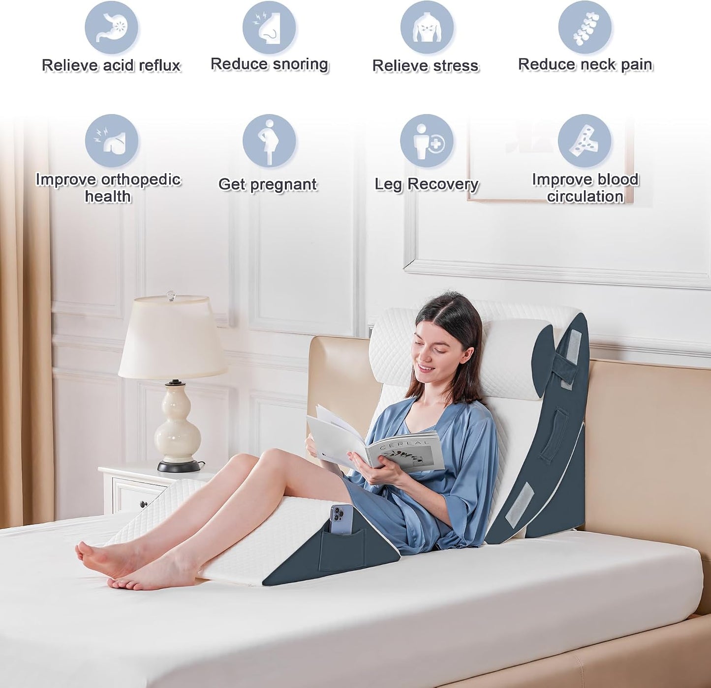 Yojoker 4PCS Orthopedic Bed Wedge Pillow Set for Sleeping, Post Surgery Foam Pillow for Body, Back and Leg Pain Relief, Triangle Adjustable Support Pillow - Acid Reflux, Anti Snoring & GERD Sleeping