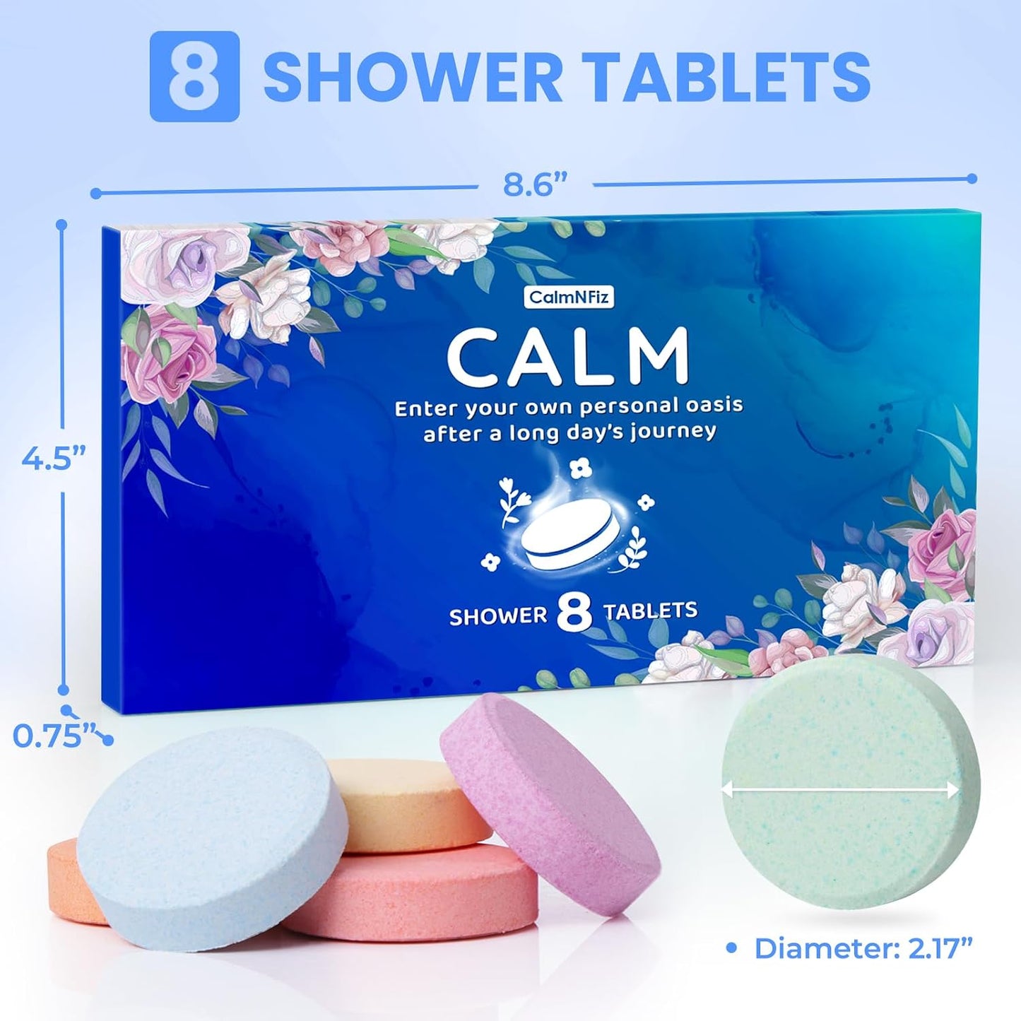 CalmNFiz Shower Steamers 8 Pack Set, Scented Shower Bombs Tablets in Box with 8 Fragrances, Fathers Day Gift for Dad, Self-Care & Relaxation Birthday Gifts for Women & Men, Mom, Wife, Friend