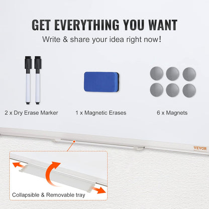 VEVOR Dry Erase Calendar for Wall, 36 x 24 Inches Whiteboard Calendar, Monthly Planner Magnetic Dry Erase Board, 1 Magnetic Erase & 2 Dry Erase Marker & Movable Tray for Restaurant Office Home School
