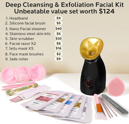 Colorfarm Facial Steamer Spa Kit with 17 Skin Care Tools for Home Spa