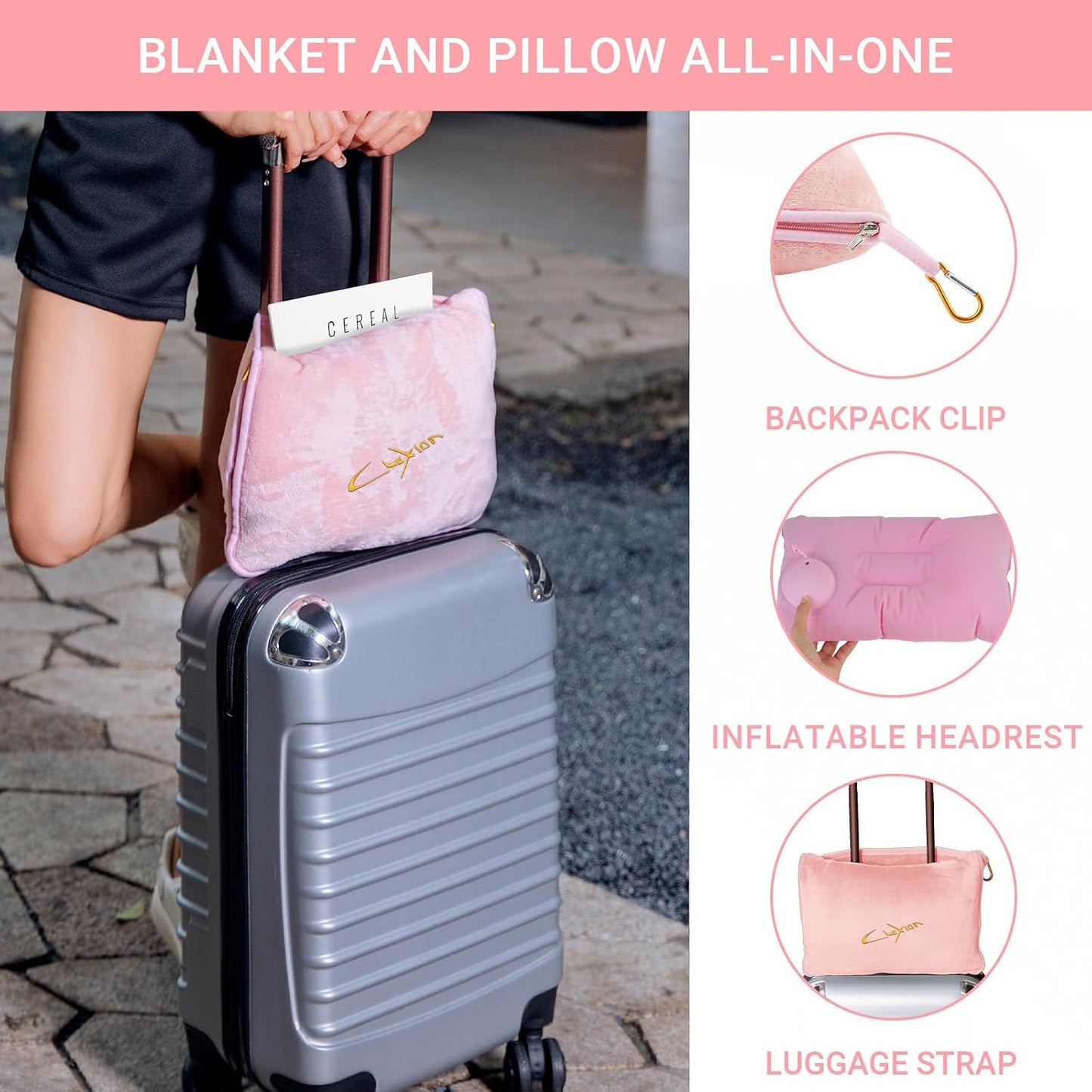 Compact Travel Blanket for Airplane, Premium Soft 2-in-1 Blanket with Pillowcase and Carry Bag, Lightweight Travel Essentials with Luggage Sleeve and Backpack Clip, Mint Green