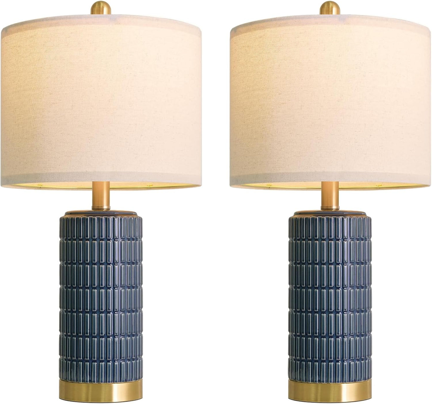 PoKat 20.75" Small Modern Ceramic Table Lamps Set of 2 for Bedroom, White Bedside Lamps for Night Stands, Farmhouse Desk Home Decor Gift Nightstand Table Lamps for Living Room End Table Beige