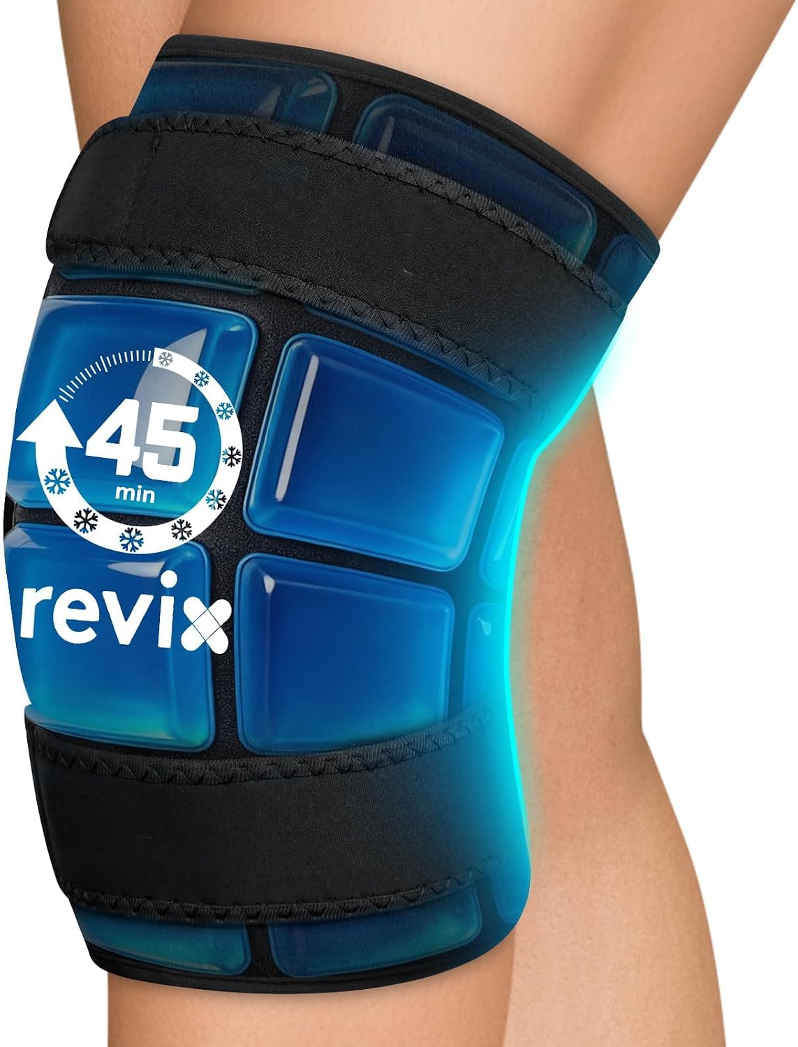 REVIX Knee Ice Pack Wrap, 45-Minute Long-Lasting Ice Pack for Knees with Ice Grid Gel Design, Reusable Gel Ice Wrap for Meniscus Tear, ACL, Cold Therapy for Elbows, Calves & Legs (12" × 9.5")
