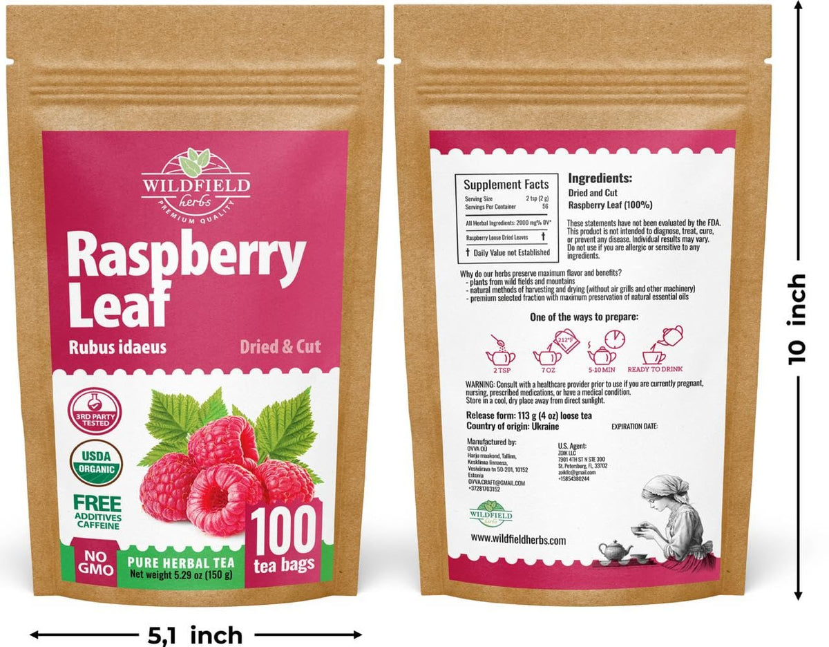 100 Bags Raspberry Leaf Tea Rasberry Leaf Herbs (Rubus Idaeus Folium) - 1.5g Bags Rasberry Leave Tea Hojas De Frambuesa