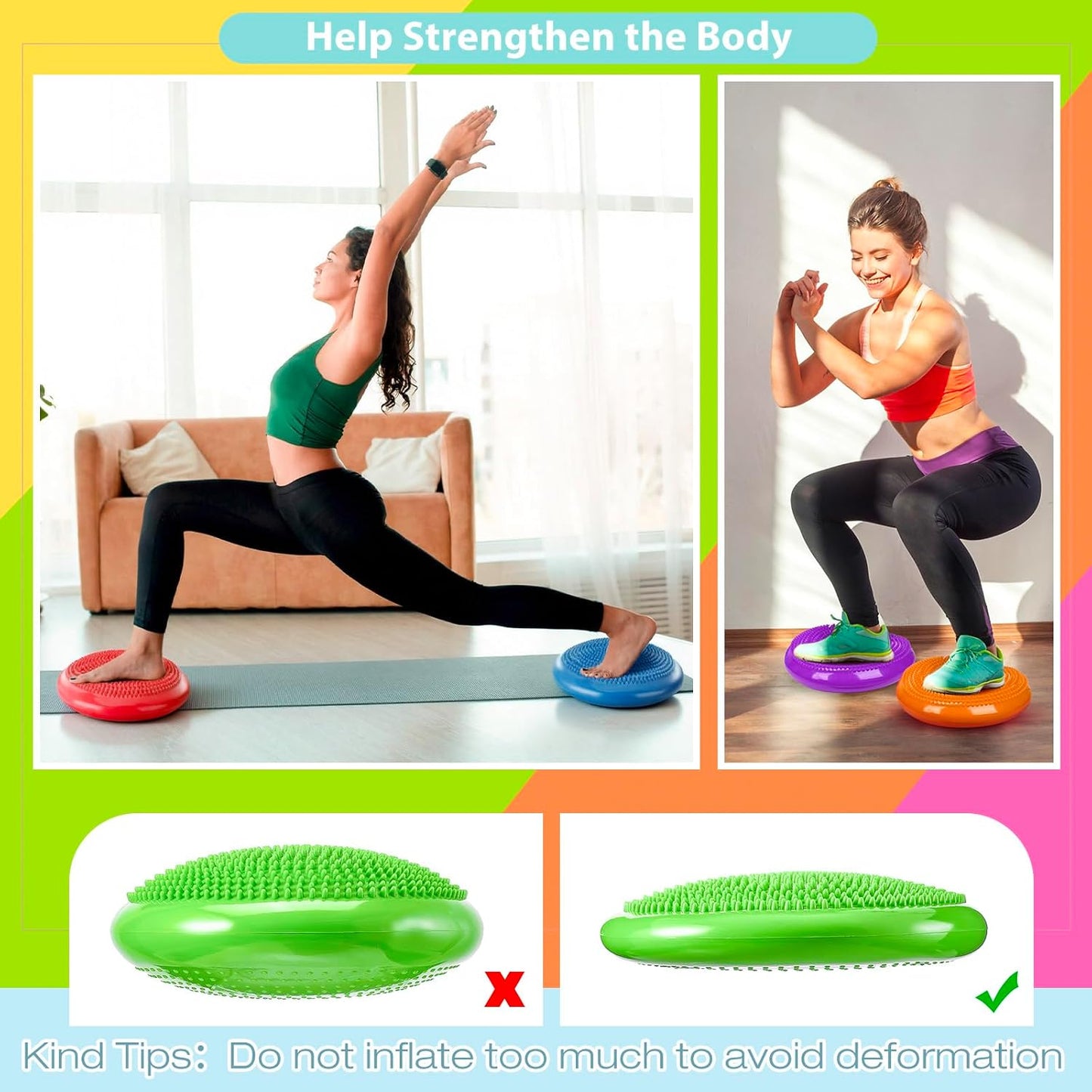 Amylove 6 Pcs Wiggle Seat Inflated Wobble Cushion for Sensory Kid 13 Inch Balance Disc Kids Flexible Seating Exercise Sensory Pad Chair Cushion for Classroom Office School (Bright)