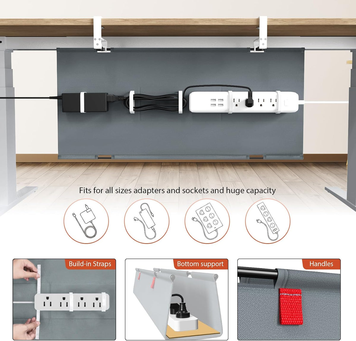 Univivi No Drill Under Desk Cable Management Tray, 36 inch Cable Management