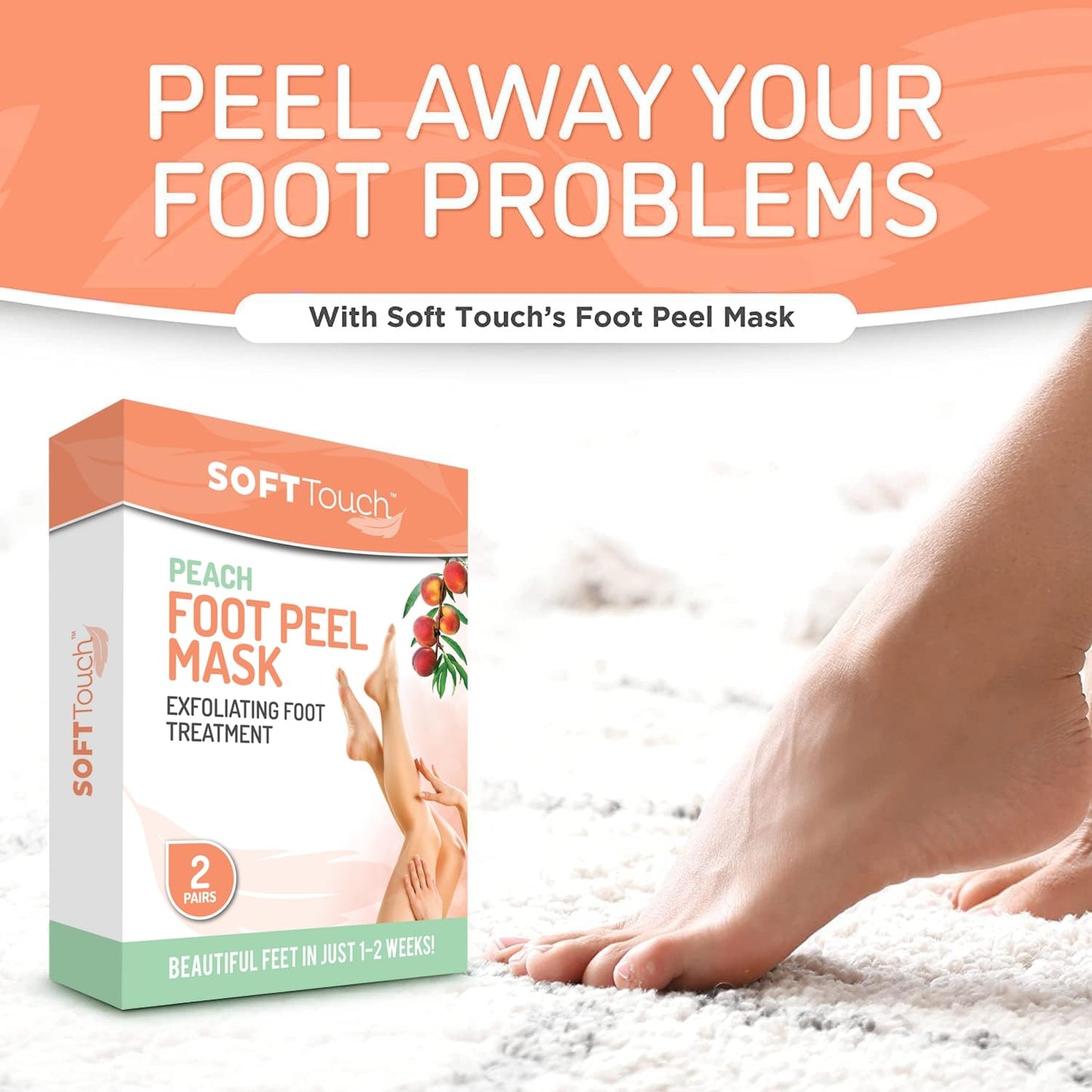 Dermora Soft Touch Foot Peel Mask - Pack of 2 Feet Peeling Masks for Dry, Cracked Heels & Calluses - Exfoliating Foot Mask Peel for Baby Soft Skin (Original)