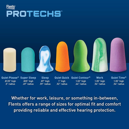 Flents Protechs Foam Ear Plugs, 70 Pair for Sleeping, Snoring, Loud Noise, Traveling, Concerts, Construction, Studying, Work, Shooting, NRR 33, Noise Cancelling, Disposable Purple, Made in the USA