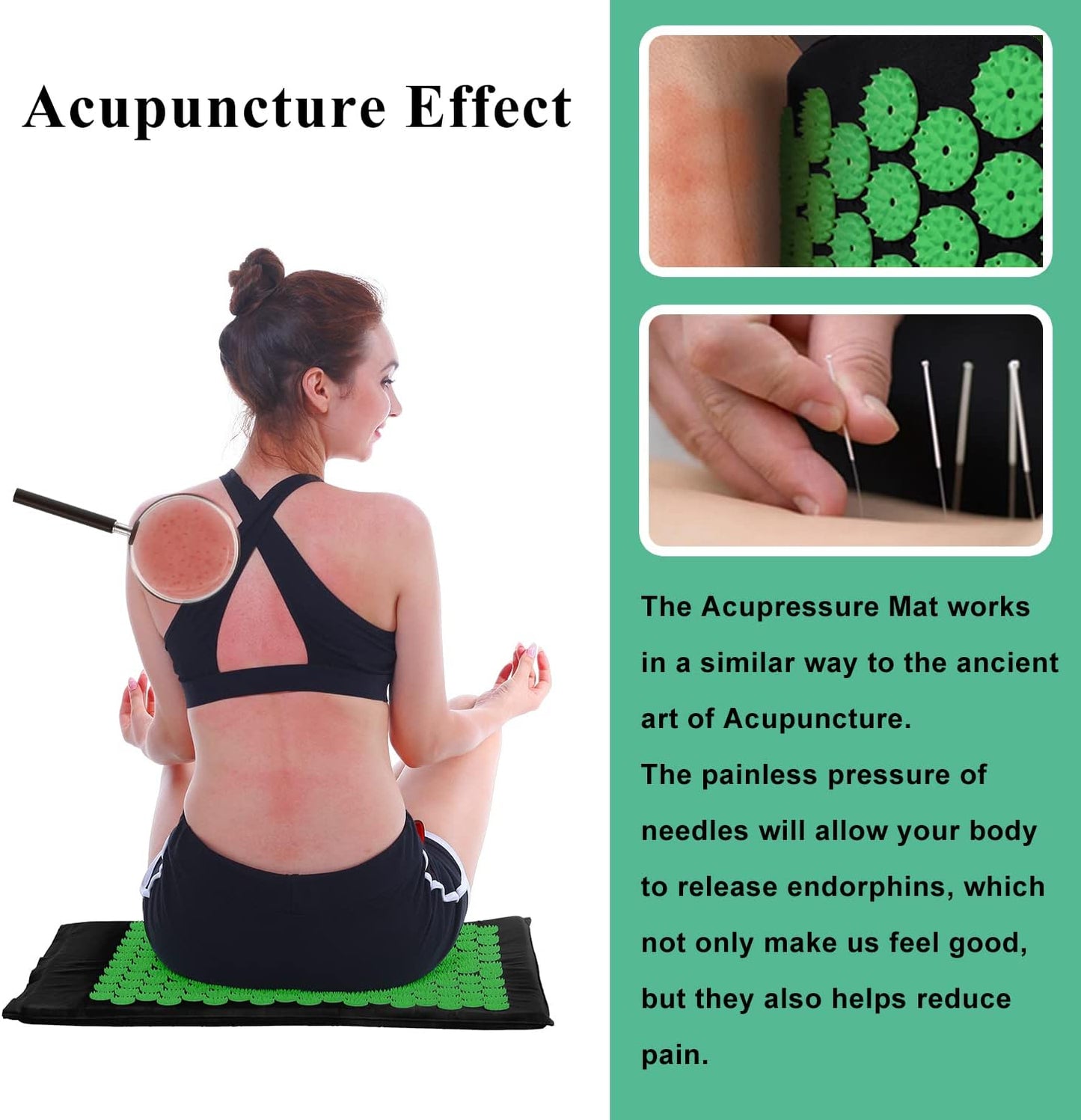 XiaoMaGe Acupressure Mat and Pillow Set with Bag - Extra Long Acupuncture Mat for Neck & Back Pain Relief- Naturally Relaxation Gift for Women - Stress Relief Massage Mat (Black)