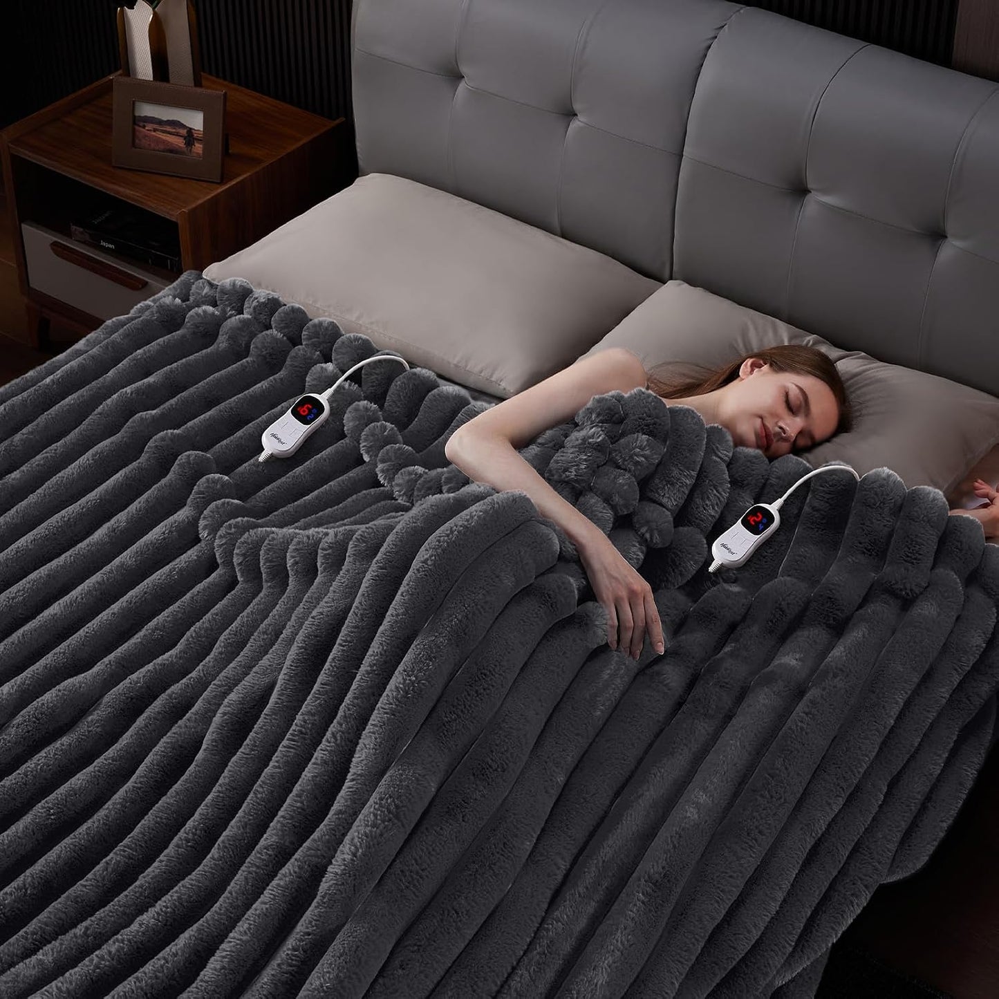 Heated Throw Blanket, Faux Fur Cozy Heating Blanket with Overheat Protection, 1/2/4/6/8 Hours Auto-Off 10 Heat Level, Machine Washable (50x60 Inches, Cream White)