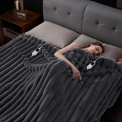 Heated Throw Blanket, Faux Fur Cozy Heating Blanket with Overheat Protection, 1/2/4/6/8 Hours Auto-Off 10 Heat Level, Machine Washable (50x60 Inches, Cream White)