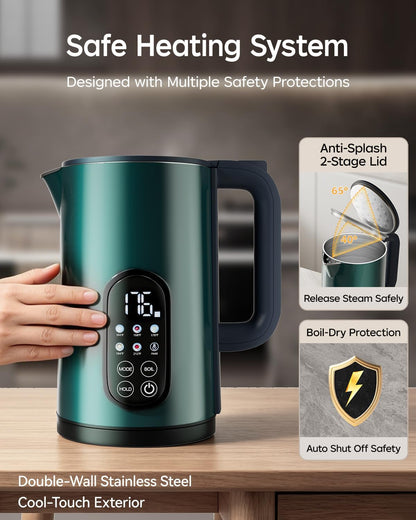 Electric Kettle with Temperature Control, 1.7L Hot Water Kettle for Tea, Coffee & Daily Use, 5 Presets, 2H Keep Warm, Stainless Steel Interior, Auto Shut-Off, Cordless Electric Tea Kettle, Blue
