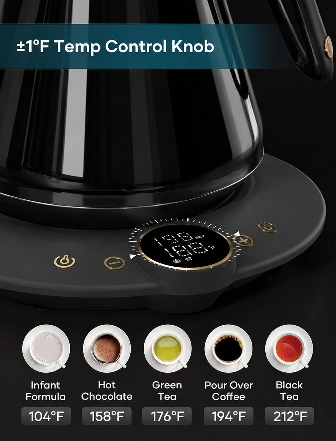 INTASTING Gooseneck Electric Kettle with ±1℉ Temperature Control 0.9 Liter