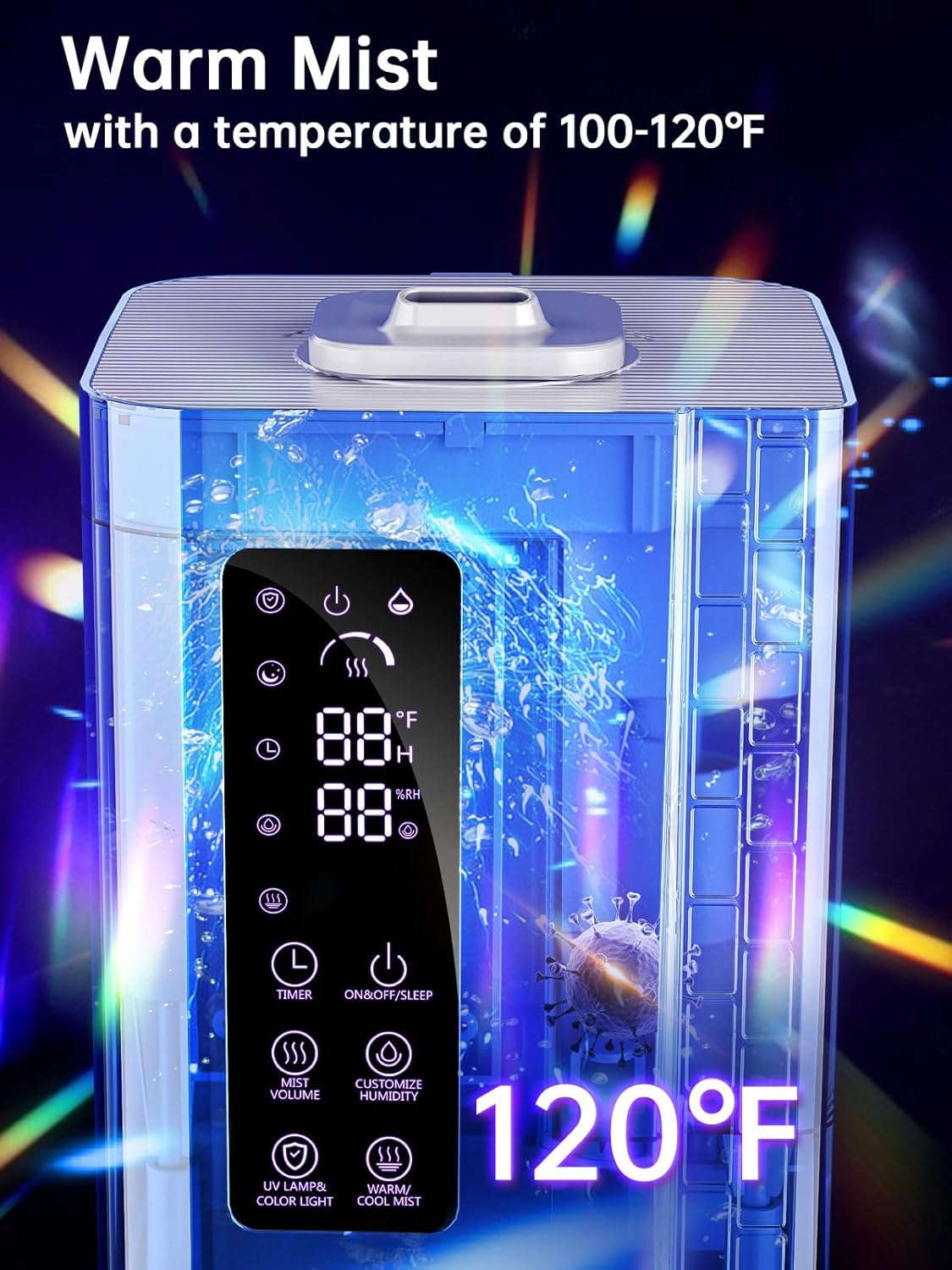 2.64Gal Humidifiers for Bedroom Home Office Plant, Top Fill Cool/Warm Mist Up to 500ft², 35dB Ultra Quiet, 3 Mist Modes, 24H Timer, Ambient Light Diffuser for Baby & Plant