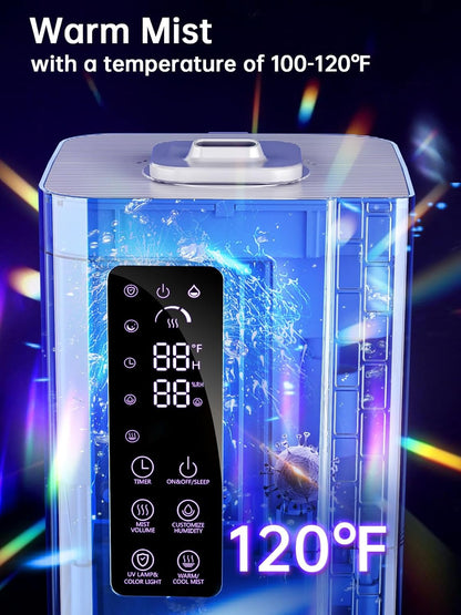 2.64Gal Humidifiers for Bedroom Home Office Plant, Top Fill Cool/Warm Mist Up to 500ft², 35dB Ultra Quiet, 3 Mist Modes, 24H Timer, Ambient Light Diffuser for Baby & Plant
