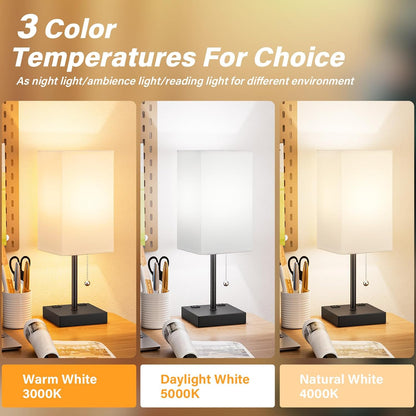 aooshine Small Table Lamp for Bedroom - Bedside Lamps for Nightstand, Minimalist Night Stand Light Lamp with Square Fabric Shade, Desk Reading Lamp for Kids Room Living Room Office Dorm