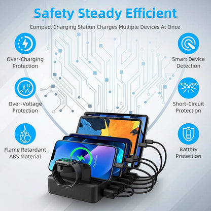 Charging Station for Multiple Devices, 50W 6 Ports Charging Dock with Stand