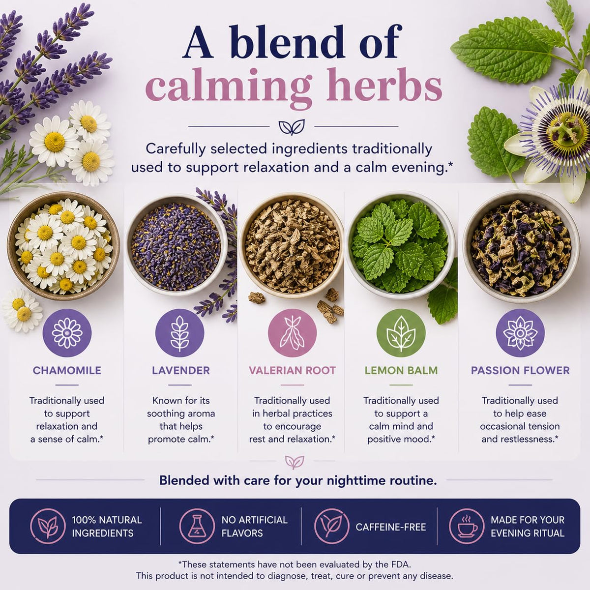 Sleep Easy Herbal Tea 3 oz – Chamomile, Lavender, Lemon Balm, Valerian Root & Passion Flower – Natural Sleep Support for a Calm, Restful Night’s Rest. Caffeine-Free. (includes: 35 empty unbleached filter tea bags inside)